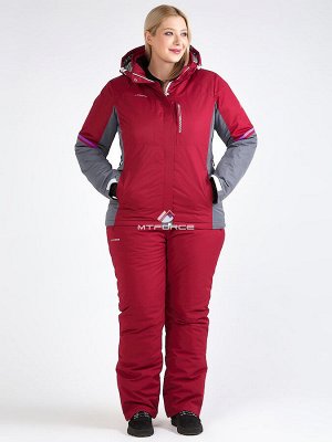 Женский зимний костюм горнолыжный большого размера бордового цвета 01934Bo