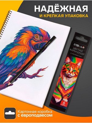 Карандаши Calligrata, цветные, 6 цветов, супермягкие, диаметр грифеля 3 мм, 5B