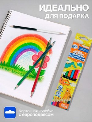 Карандаши Calligrata, цветные, двухцветные, 12 цветов, 6 шт., деревянные, трёхгранные