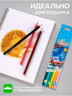 Карандаши Calligrata «Машинка», цветные, 6 цветов, деревянные, шестигранные