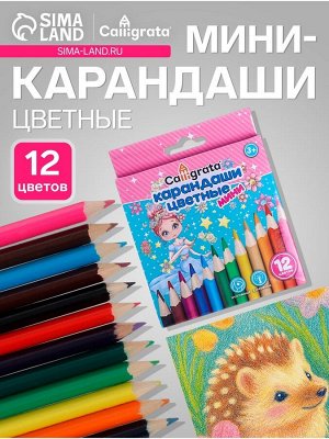 Карандаши Calligrata «Принцесса», цветные, 12 цветов деревянные, трёхгранные, мини