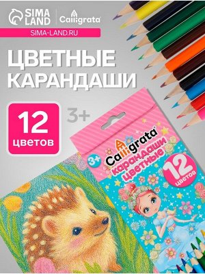 Карандаши Calligrata «Принцесса», цветные, 12 цветов, деревянные, трёхгранные