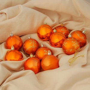 Набор шаров пластик d-5,5 см, 24 шт "Снежинка в завитках" оранжевый