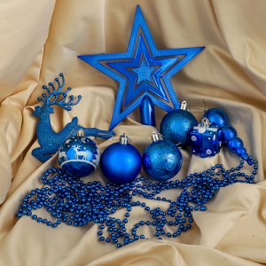 Набор украшений пластик с верхушкой 48 шт "Волшебный олень" с бусами, синий
