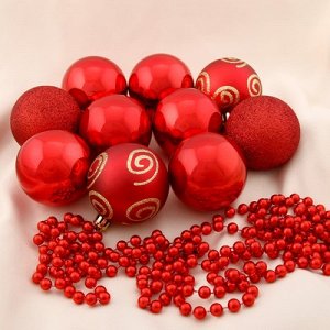 Набор шаров пластик с бусами 11 шт "Джилиан" (10 шаров d-6 см, бусы) красный