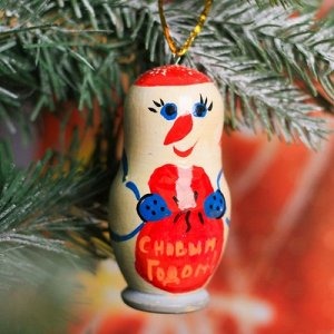 Елочная игрушка "Снеговик с мешком"