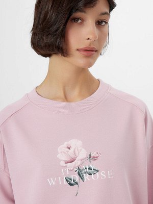Свитшот женский розовый с принтом и надписью "it's my wild rose"