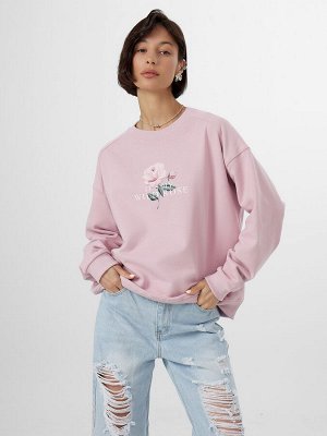 Свитшот женский розовый с принтом и надписью "it's my wild rose"