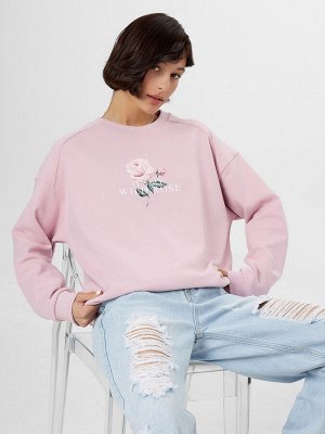 Свитшот женский розовый с принтом и надписью "it's my wild rose"