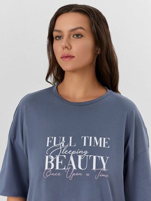 Туника домашняя женская серая с надписью "Full time beauty"