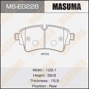 Колодки тормозные дисковые Masuma, задние, комплект на ось (4 шт), арт. MS-E0228