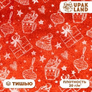 Бумага упаковочная тишью, новогодняя упаковка «Подарки», 50x66 см