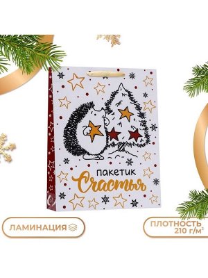 Пакет подарочный новогодний ламинированный вертикальный «Пакетик счастья»,33x42x10 см
