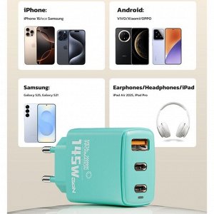 Зарядное устройство сетевое 3 входа Type C (Usb C) +Type C (Usb C) + USB. Сharger 45w