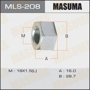 Гайка колесная Masuma MLS-208, открытая, для грузовиков Isuzu, M18x1.5(L), длина 16мм, плоская посадка, под ключ 29мм