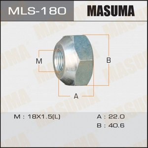 Гайка колесная Masuma MLS-180, открытая, для грузовиков Isuzu, M18x1.5(L), длина 22мм, сфера, под ключ 41мм, 1 шт