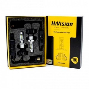 Лампа светодиодная HiVision Z2 Premium H4 (P43t, T16), 12В, 25/25Вт (соответствует 60/55Вт), 6000К, комплект 2 шт