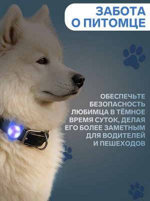 Световой маячок на ошейник/поводок с 3 режимами свечения «Лапка», 3.2 см, силикон, синий