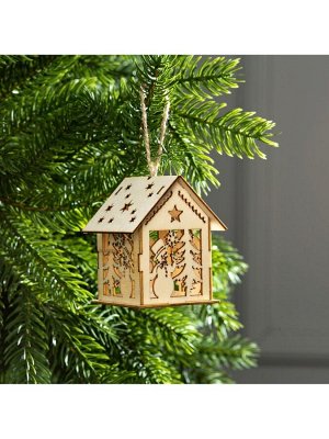 Ёлочная игрушка «Домик со снеговиком», 7.5х6.5х6 см, от батареек, свечение тёплое белое