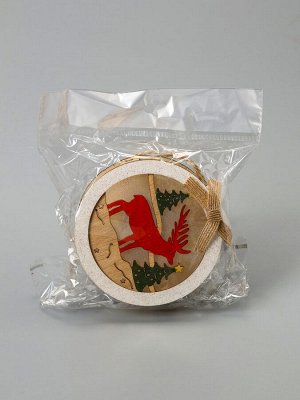 Ёлочная игрушка «Шар с оленёнком», 10x10x3 см, от батареек, свечение тёплое белое