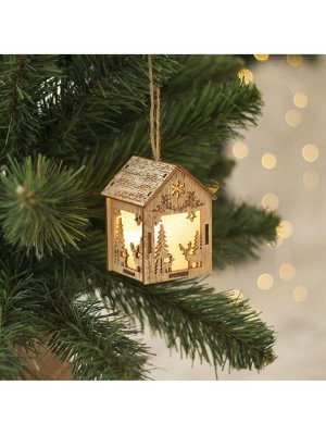 Ёлочная игрушка «Домик с оленем», 8x5x6 см, 1 LED, от батареек, свечение тёплое белое