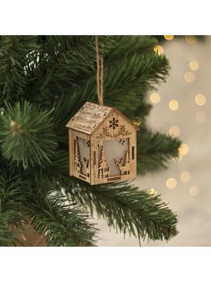 Ёлочная игрушка «Домик с оленем», 8x5x6 см, 1 LED, от батареек, свечение тёплое белое