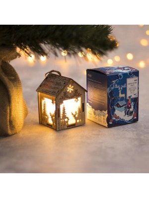 Ёлочная игрушка «Домик с оленем», 8x5x6 см, 1 LED, от батареек, свечение тёплое белое