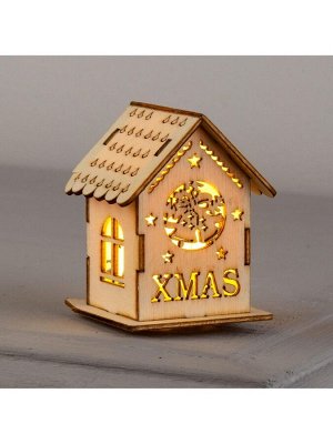 Ёлочная игрушка «Домик с колокольчиками», 6x4.5x4.5 см, от батареек, свечение тёплое белое