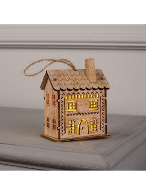 Ёлочная игрушка «Резной домик», 9x5x7 см, 1 LED, от батареек, свечение тёплое белое