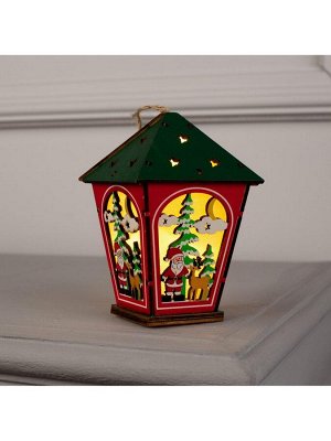 Ёлочная игрушка «Фонарь с Дедом Морозом», 12х8х8 см, 1 LED, от батареек, свечение тёплое белое