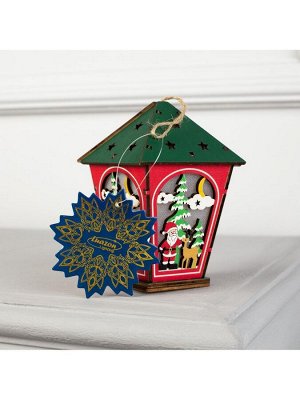 Ёлочная игрушка «Фонарь с Дедом Морозом», 12х8х8 см, 1 LED, от батареек, свечение тёплое белое