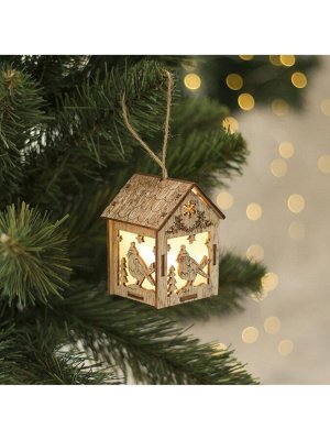 Ёлочная игрушка «Домик с птицей», 8x5x6 см, 1 LED, от батареек, свечение тёплое белое
