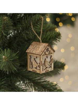 Ёлочная игрушка «Домик с птицей», 8x5x6 см, 1 LED, от батареек, свечение тёплое белое