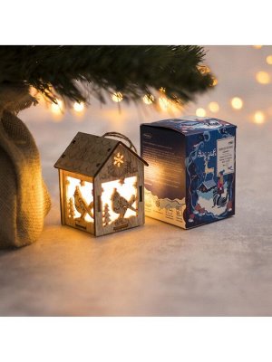 Ёлочная игрушка «Домик с птицей», 8x5x6 см, 1 LED, от батареек, свечение тёплое белое
