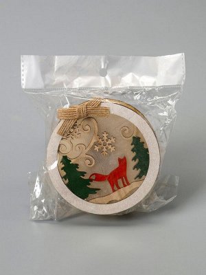 Ёлочная игрушка «Шар с лисёнком», 10x10x2 см, от батареек, свечение тёплое белое