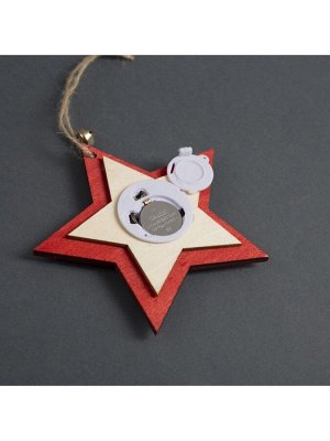 Ёлочная игрушка «Красная звезда с оленем», 10x10x2 см, 4 LED, от батареек, свечение тёплое белое