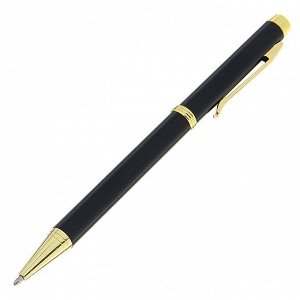 Ручка шариковая, подарочная, в пластиковом футляре, поворотная, «Эксперт», чёрная матовая с золотистыми вставками