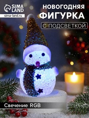 Ёлочная игрушка «Золотистый снеговичок», 8 см, 1 LED, от батареек AG13x3, свечение мульти (RGB)