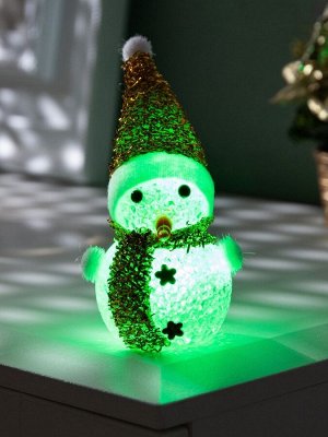 Ёлочная игрушка «Золотистый снеговичок», 8 см, 1 LED, от батареек AG13x3, свечение мульти (RGB)