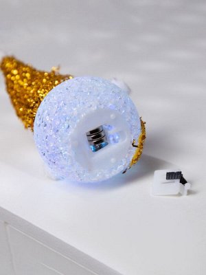 Ёлочная игрушка «Золотистый снеговичок», 8 см, 1 LED, от батареек AG13x3, свечение мульти (RGB)