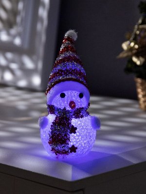 Ёлочная игрушка «Красный снеговичок», 8 см, 1 LED, от батареек AG13x3, свечение мульти (RGB)