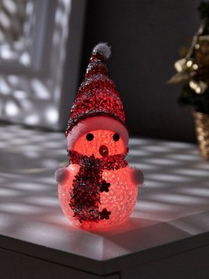 Ёлочная игрушка «Красный снеговичок», 8 см, 1 LED, от батареек AG13x3, свечение мульти (RGB)