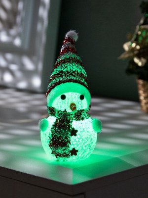 Ёлочная игрушка «Красный снеговичок», 8 см, 1 LED, от батареек AG13x3, свечение мульти (RGB)