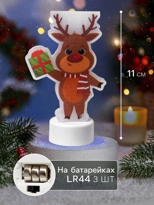 Световая картинка на подставке «Оленёнок», 11 см, 1 LED, от батареек, свечение тёплое белое