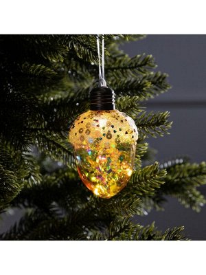 Ёлочный шар «Жёлудь жёлтый», 12x7 см, 4 LED, от батареек, свечение тёплое белое