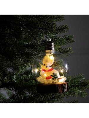 Ёлочный шар «Зайка», 10x13 см, 1 LED, от батареек, свечение тёплое белое