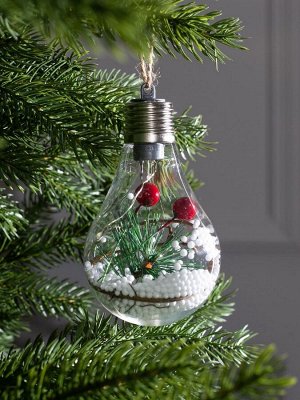 Ёлочный шар «Еловая ветка», 5 LED, от батареек, свечение тёплое белое
