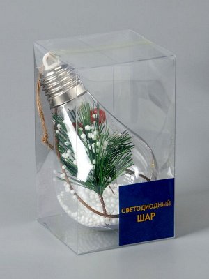 Ёлочный шар «Еловая ветка», 5 LED, от батареек, свечение тёплое белое