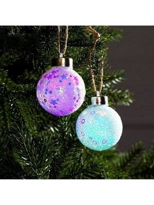 Набор ёлочных шаров «Снежные», 2 шт., d=6 см, 1 LED, от батареек, свечение RGB