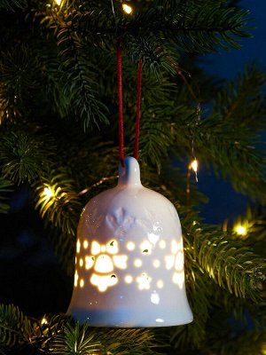 Ёлочный шар с подсветкой «Колокольчик», 10.5x8.3x8.3 см, 1 LED, от батареек LR44x3, керамика, свечение тёплое белое
